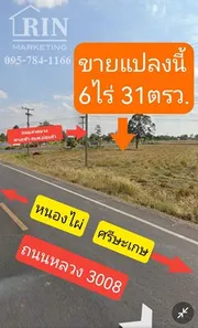 ขายที่ดินสวยมาก ต.บ่อแก้ว อ.วังหิน จ. ศรีษะเกษ ขนาด 6ไร่ 31 ตารางวา แปลงมุม อยู่บนถนนหลวง เส้น 3008