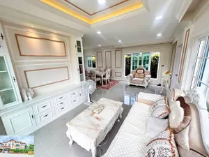 กาญจนาภิเษก 3-7 4นอน MRT หลักสอง 1.5กม. ไม่เคยเข้าอยู่ ขาย-เช่าคฤหาสน์หรู 2 ชั้น หลังมุม 72ตรว. 180ตรม.  สวนรอบบ้าน 4น้ำ 2จอดรถ 5แอร์