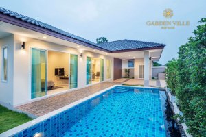 ขายบ้านเดี่ยว ชั้นเดียว ในโครงการ Gardenville 5 “บ้านเดี่ยวชั้นเดียวสไตล์รีสอร์ต” ห้วยใหญ่ · บางละมุง · ชลบุรี 