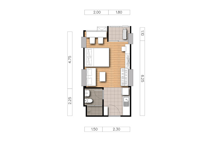 Studio ในโครงการ ศุภาลัย ปาร์ค สถานีตลาดพลู, ภาพที่ 4